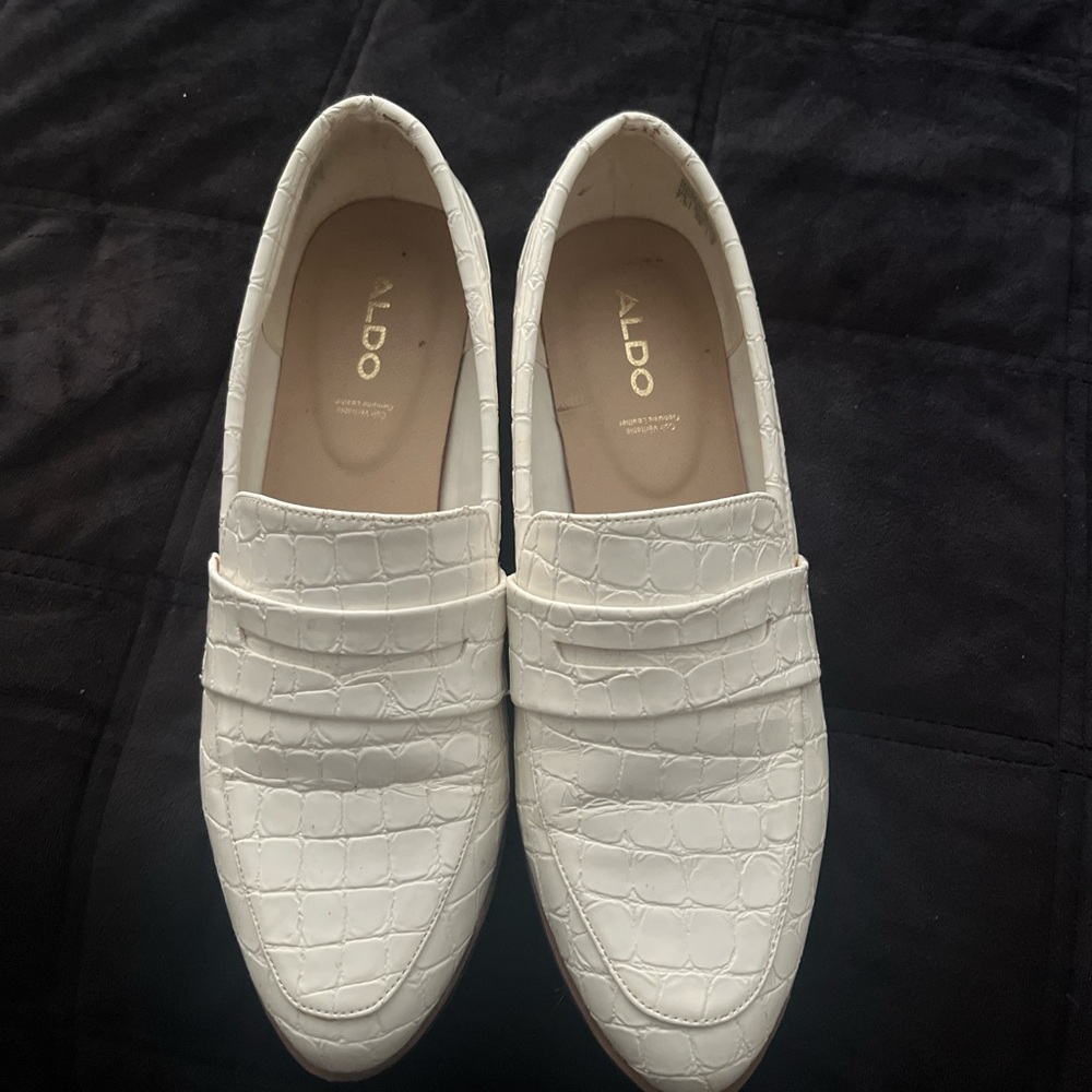 ALDO Croc-Embossed White Loafers